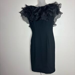 Vintage Morton Myles low back black ruffle 1980s cocktail dress size 4
